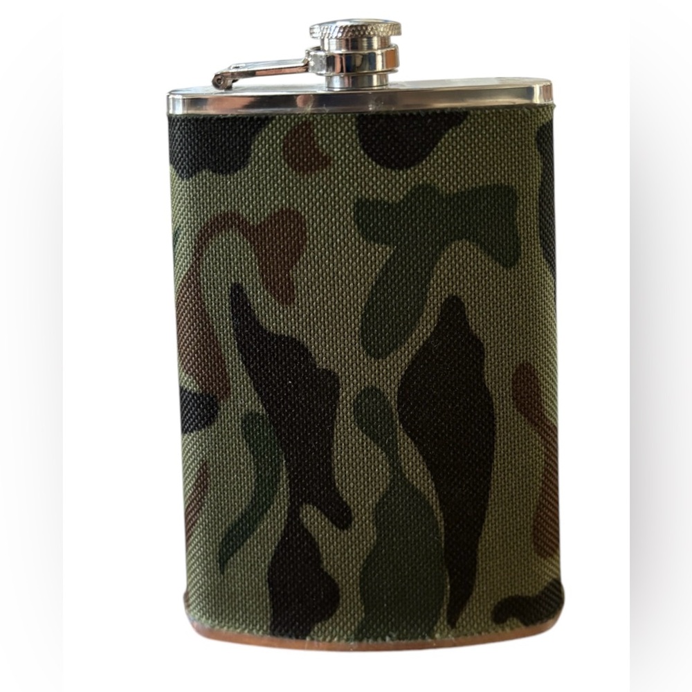Silver Flask with Camouflage Wrap- 8 OUNCE